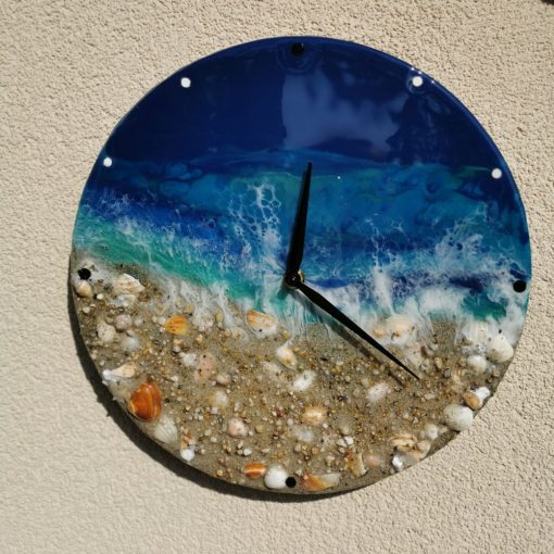 Kör alakú 30 cm-es fali óra tenger mintával kagylókkal