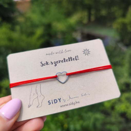 Szív kontúr bokalánc selyemzsinóron