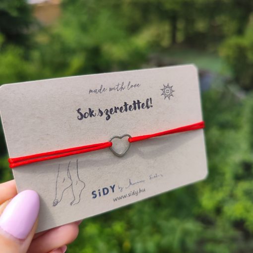 Szív kontúr bokalánc selyemzsinóron