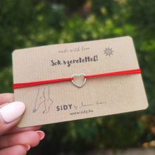 Szív kontúr bokalánc selyemzsinóron